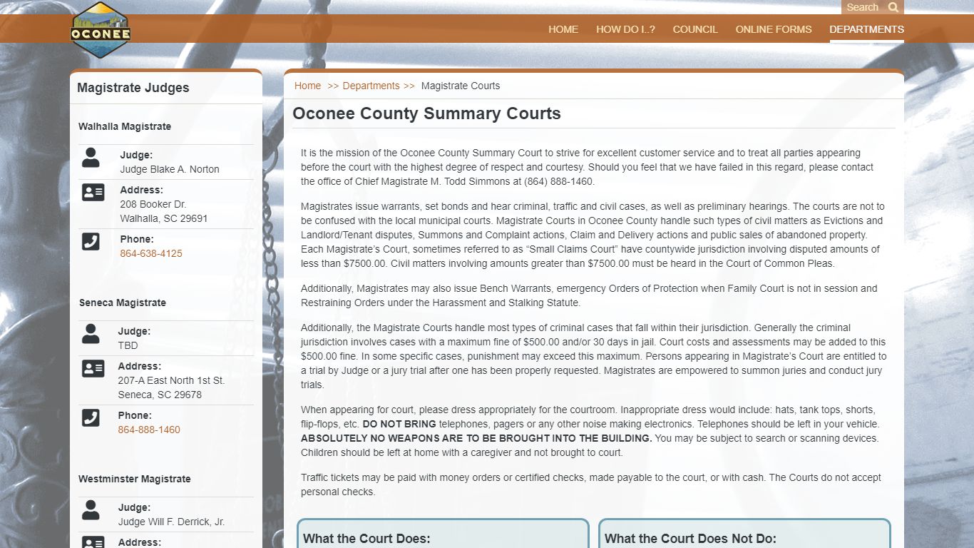 Magistrate Courts - Oconee County, SC